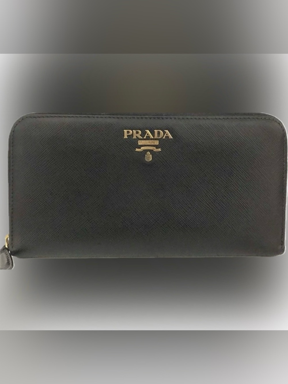 Prada Saffiano Leather Black Zip Around Long Wallet